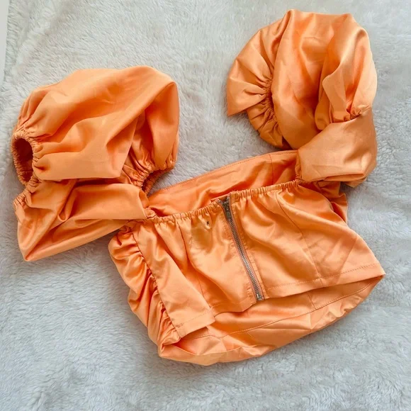 Peach Orange Satin Ruched Bust Top - Picture 7 of 7
